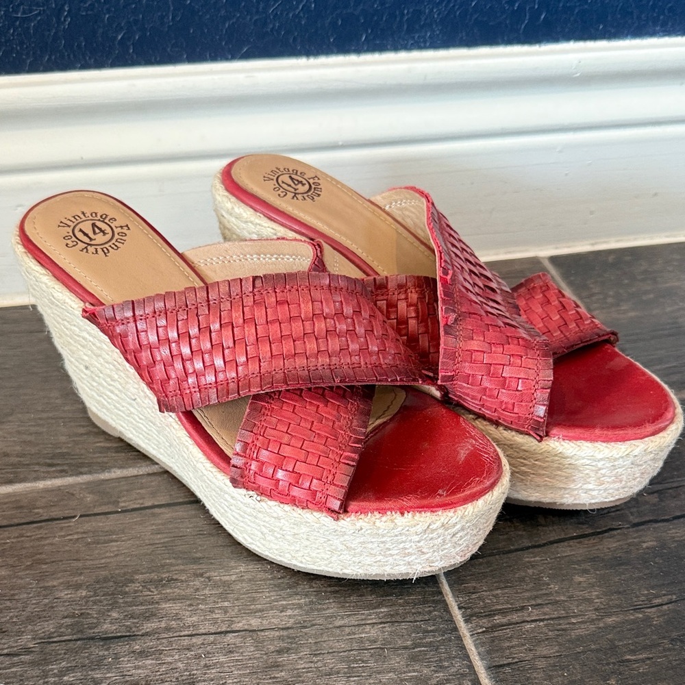 Stylish Red Woven Wedges